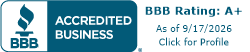 BBB Accredited Business — A+ rating, accredited since 2009